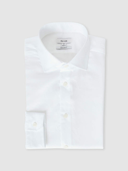 Regular Fit Cotton Sateen Striped Shirt White | Mens