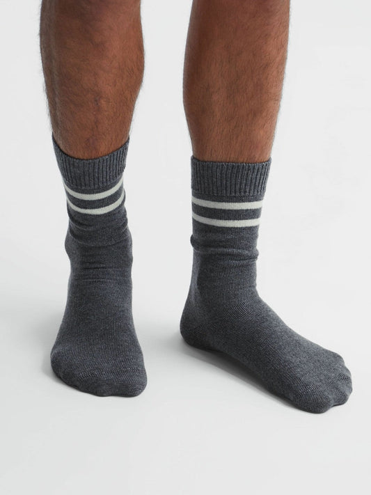 Wool Blend Striped Crew Socks Grey Melange | Mens