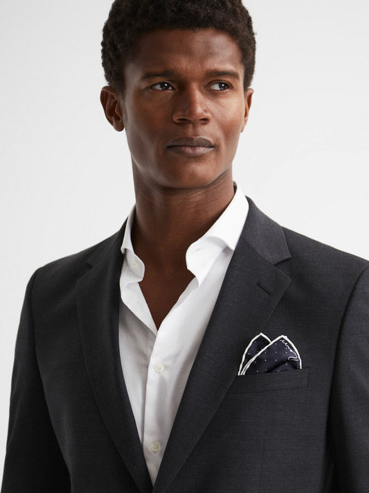 Polka Dot Silk Pocket Square Navy | Mens