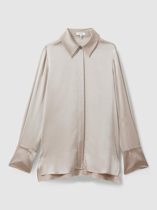 Silk Double-Cuff Button-Through Shirt Champagne | Womens