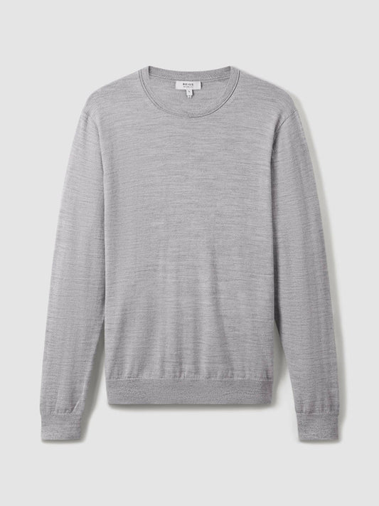 Merino Wool Crew Neck Jumper Soft Grey Mouline | Mens