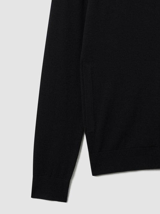 Merino Wool Zip-Through Cardigan Black | Mens