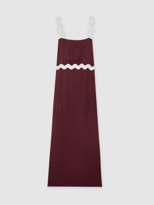 Wave-Trim Crepe Midi Dress Burgundy | Womens