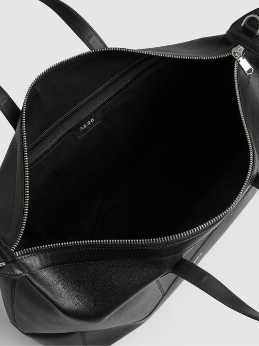 Micro-Grain Leather Holdall Black | Mens