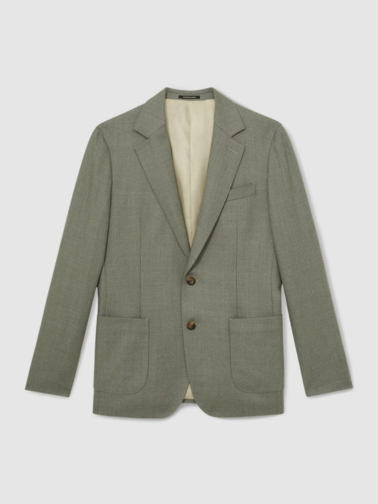 Wool-Blend Single-Breasted Blazer Slim-Fit Sage Green | Mens