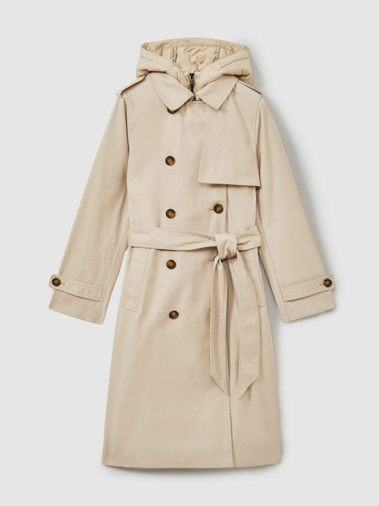 Petite Hooded Insert Trench Coat Stone | Womens