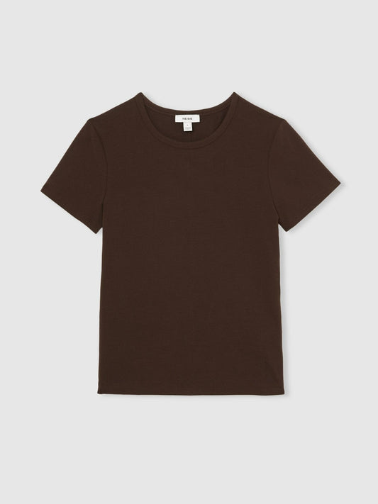 Stretch-Cotton Crew-Neck T-Shirt Chocolate Brown | Womens
