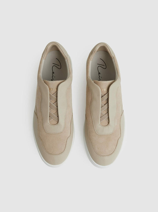 Leather Elasticated-Lace Trainers Ecru | Mens