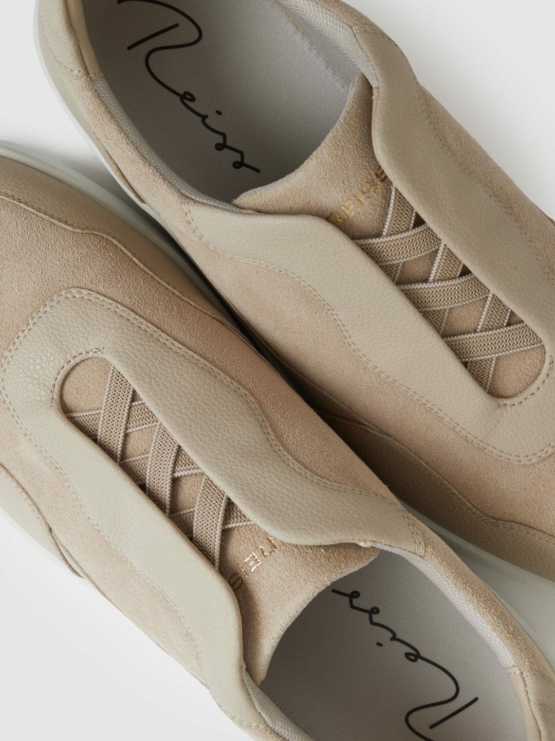 Leather Elasticated-Lace Trainers Ecru | Mens