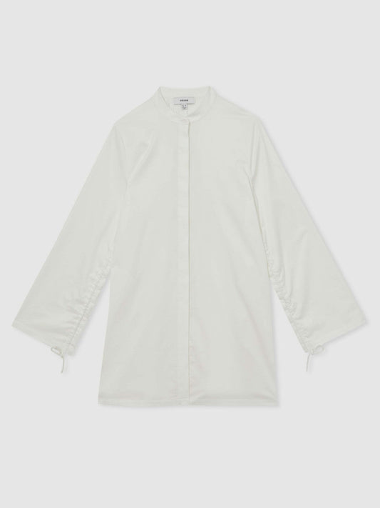 Cotton Gathered Cut-Out Shirt Dress with Stretch Ivory | Womens