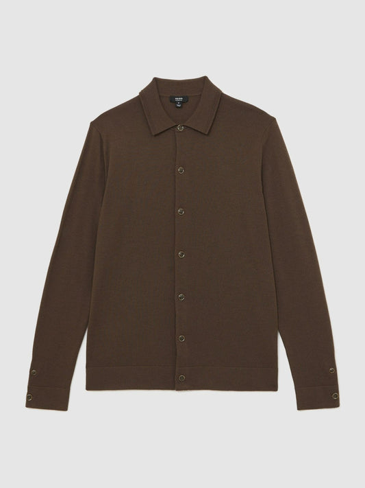 Merino Wool Button-Through Cardigan Chocolate Brown | Mens