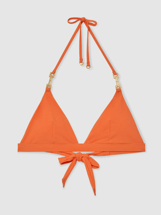 Triangle Halter Neck Bikini Top Coral Orange | Womens
