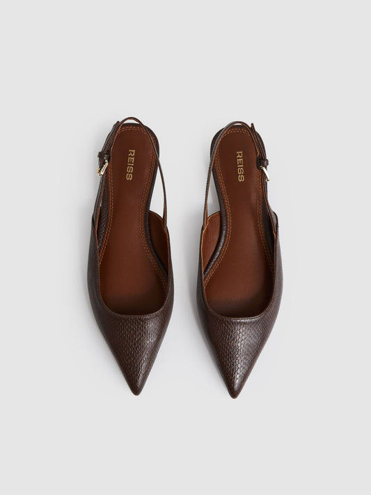 Leather Slingback Ballerina Pumps Chocolate | Womens