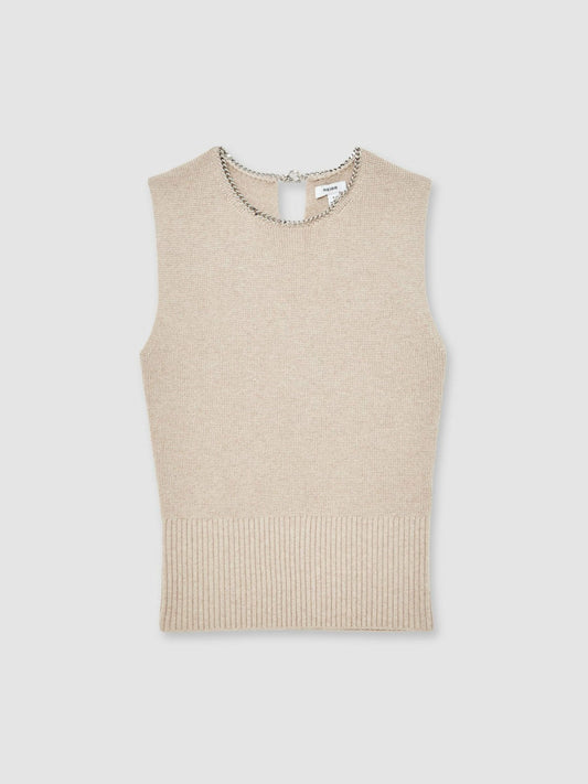 Wool-Blend Necklace-Trim Knitted Vest Neutral | Womens