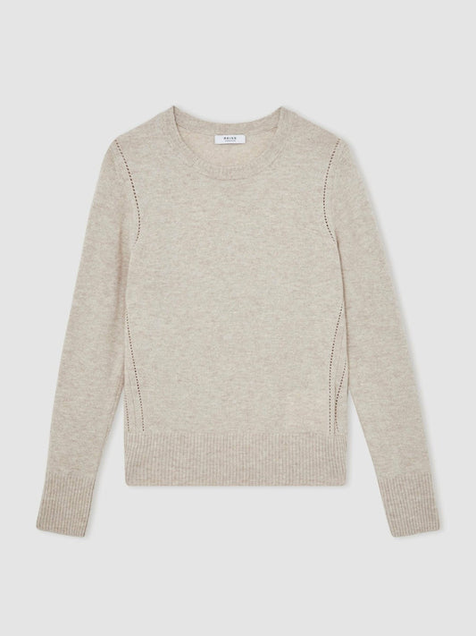 Wool-Blend Open-Stitch Jumper with Cashmere Oatmeal Neutral | Womens