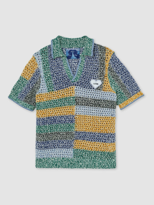| Tom Daley Crochet Polo Shirt Yellow/Green/Blue Multi | Mens