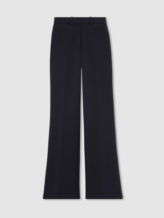 Petite Twill Patch-Pocket Flared Trousers Navy | Womens