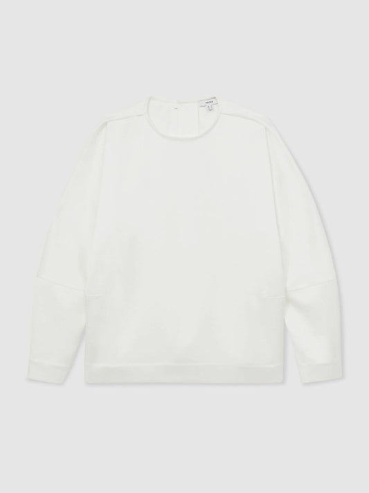 Satin Button-Back Long-Sleeve Top Ivory | Womens