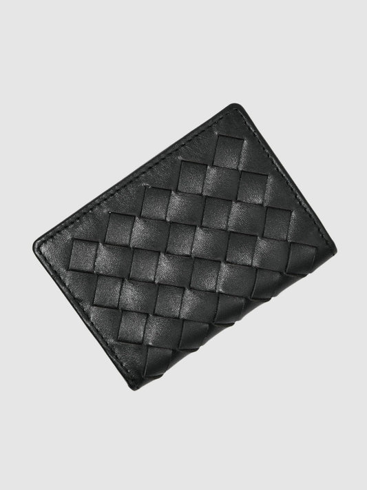 Leather Large Lattice-Effect Cardholder Black | Mens