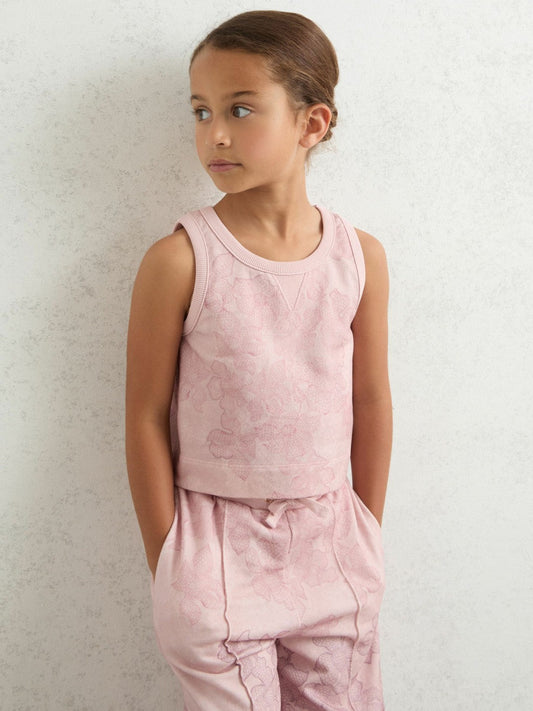 13-14 yrs Cotton Floral Vest and Joggers Set Pink Print | Children