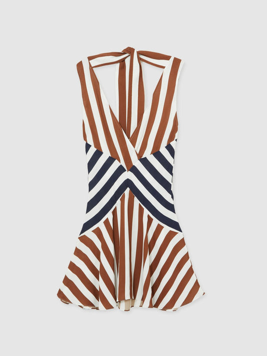 Stripe-Print Sleeveless Mini Dress Brown/Navy | Womens