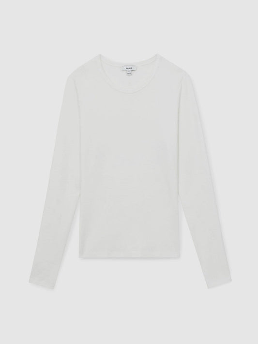 Cotton Crew-Neck Long-Sleeve T-Shirt With Stretch White | Womens