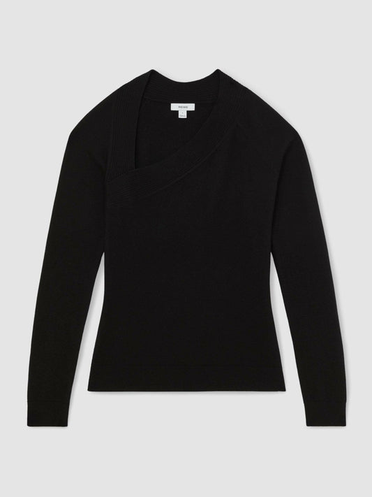 Wool-Blend Asymmetric Knit Top Black | Womens