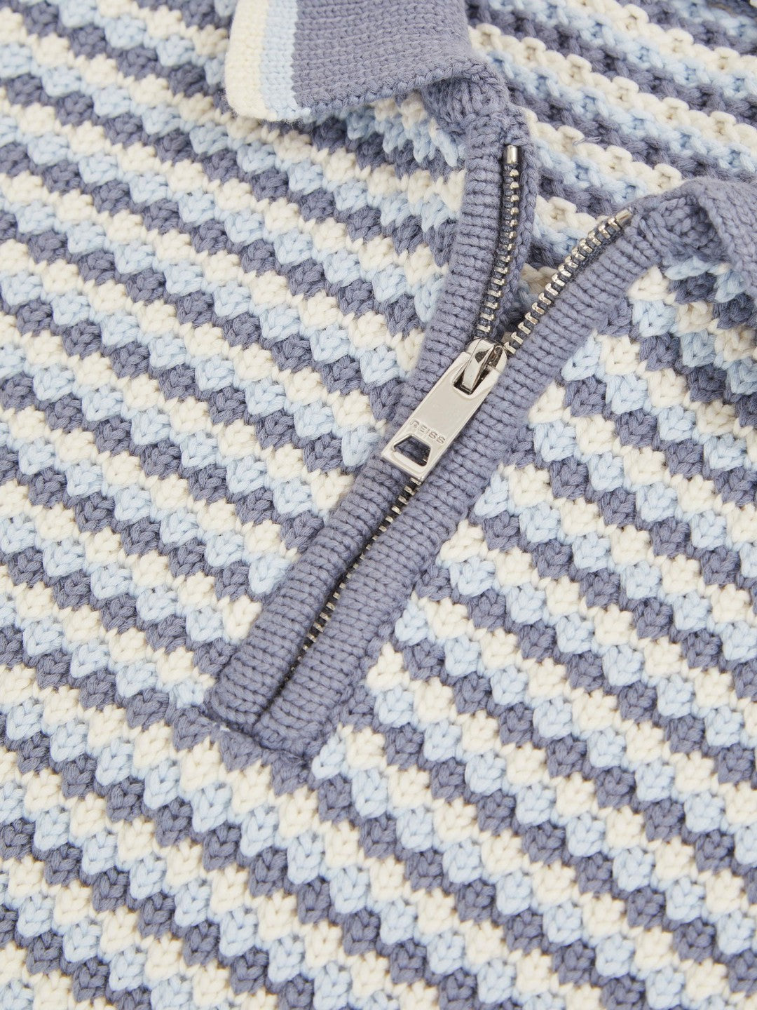 13-14 yrs Knitted Stripe Half-Zip Polo Shirt Blue/White | Children