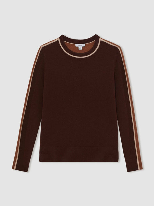 Wool-Blend Colour-Block Jumper With Cashmere Burgundy/Tan | Womens