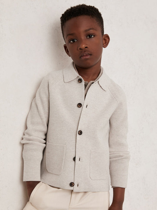 13-14 yrs Button-Through Knitted Cardigan Oatmeal Melange | Children