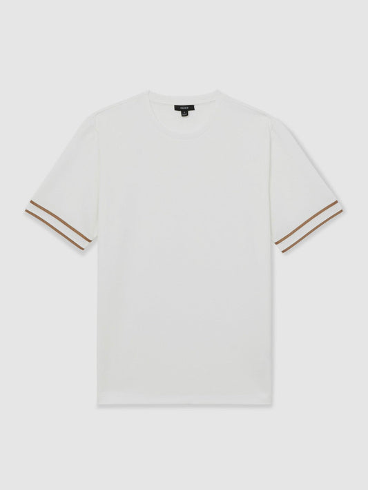 Textured Crew-Neck Tipped T-Shirt White | Mens