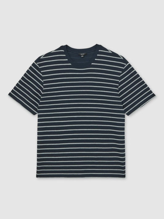 Cotton Textured Stripe T-Shirt White/Navy | Mens