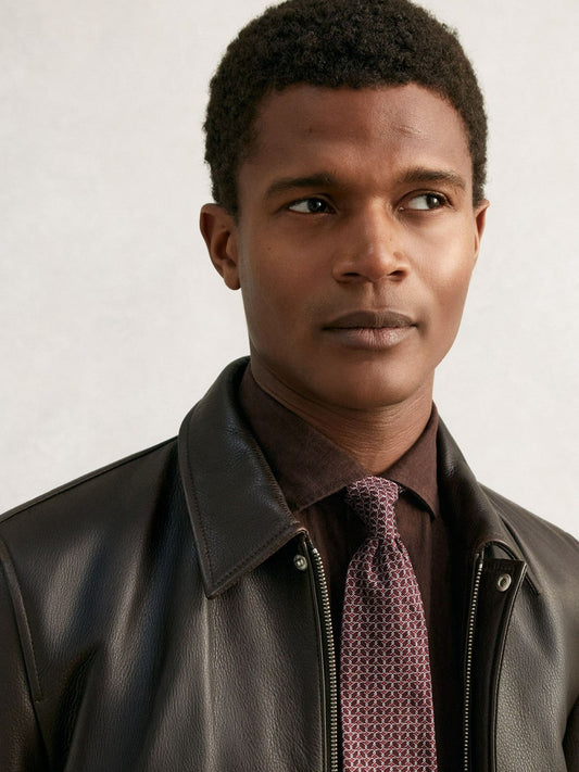 Silk Geometric-Chain Print Tie Bordeaux | Mens