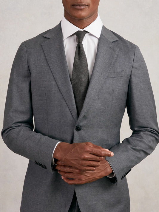 Wool-Silk Textured Tie Charcoal | Mens