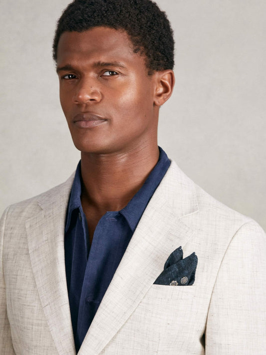 Silk Medallion Print Pocket Square Indigo Melange | Mens