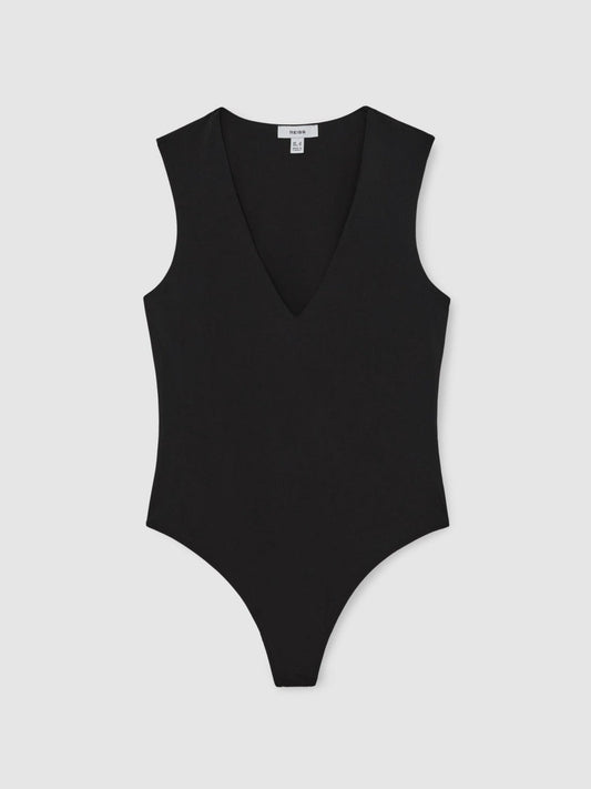 V-Neck Sleeveless Bodysuit Black | Womens
