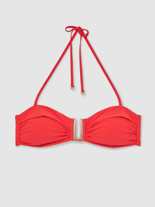 Removable Strap Bandeau Bikini Top Coral Red | Womens