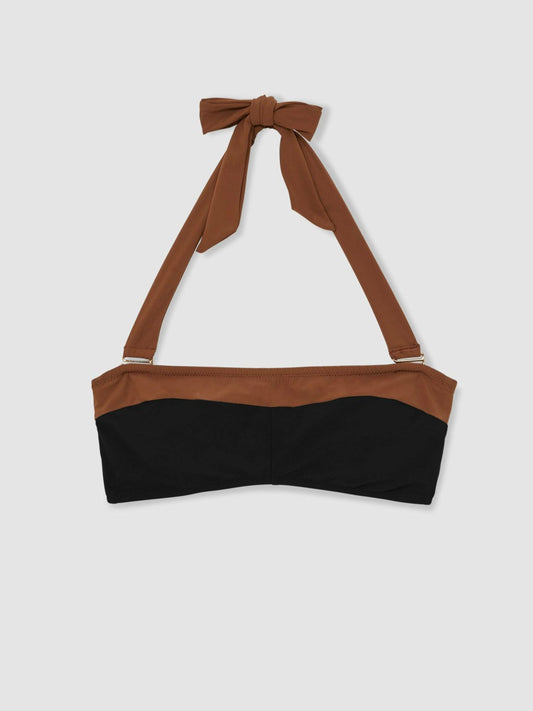 Contrast-Trim Bandeau Bikini Top Black/Tan | Womens