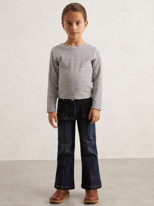 13-14 yrs Cotton Pointelle Long Sleeve Top Navy/White | Children