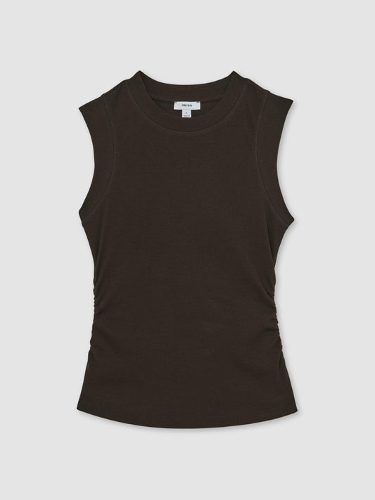 Ribbed Ruched Waist Vest Chocolate | Womens