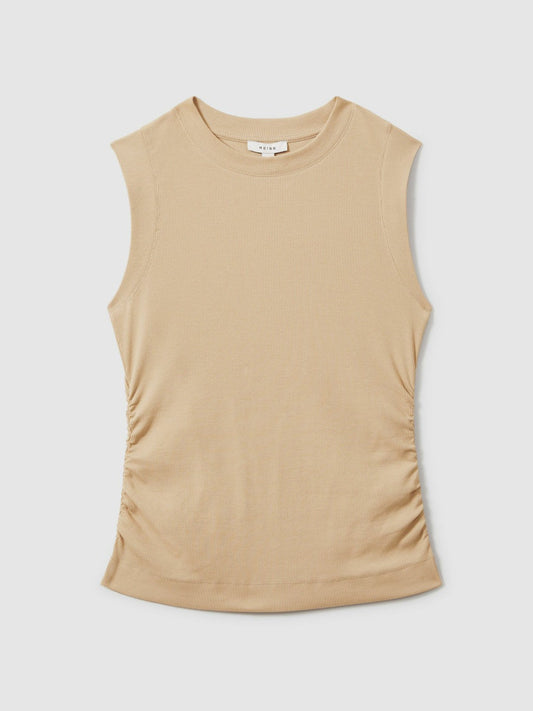 Fine-Rib Ruched Vest Top Camel | Womens