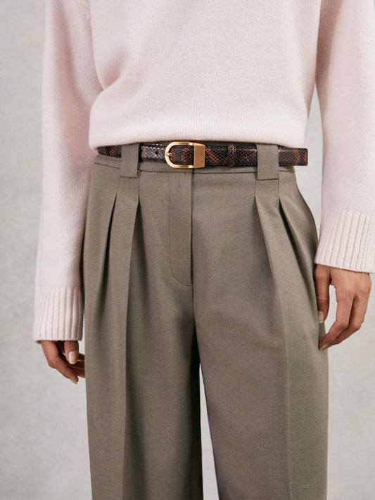 Leather Snake-Effect Belt Chocolate | Womens