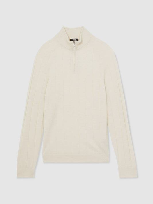Merino Wool Wide-Rib Half-Zip Jumper Bianco | Mens