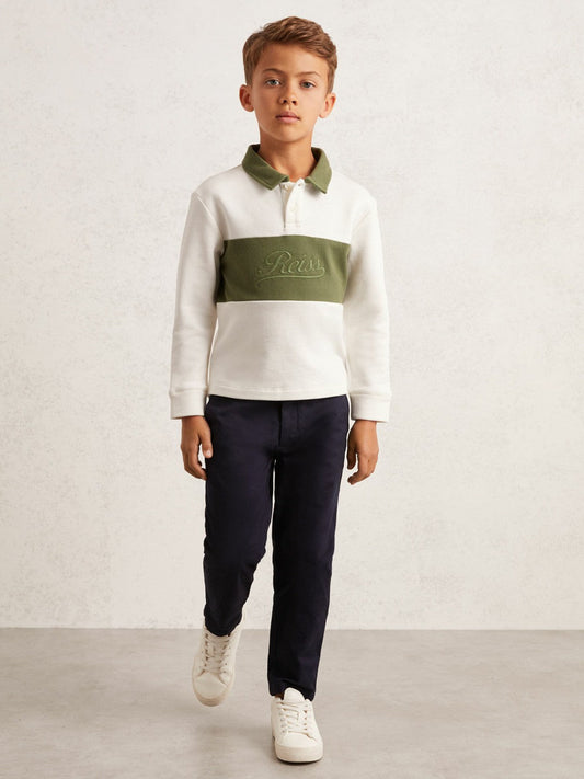13-14 yrs Cotton Logo-Embroidery Rugby Polo Shirt Forset Green/White | Children