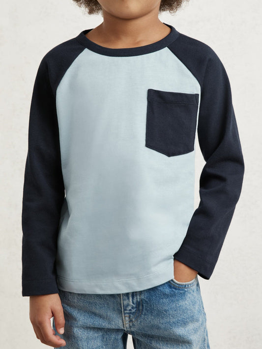 13-14 yrs Cotton Colour-Block Long-Sleeve T-Shirt Navy Blue | Children