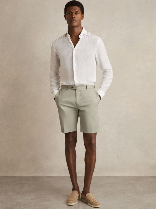 Cotton Chino Shorts With Stretch Soft Sage | Mens