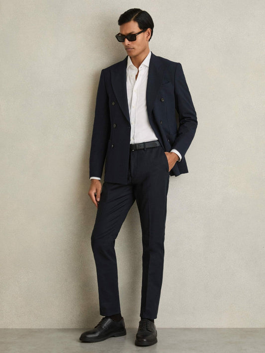 Slim Fit Cotton Blend Chinos Navy | Mens