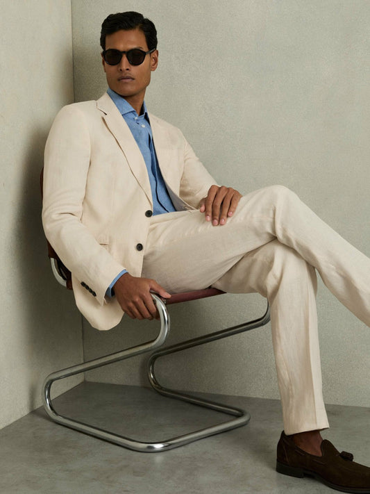 Slim-Fit Single Breasted Linen Blazer Stone | Mens