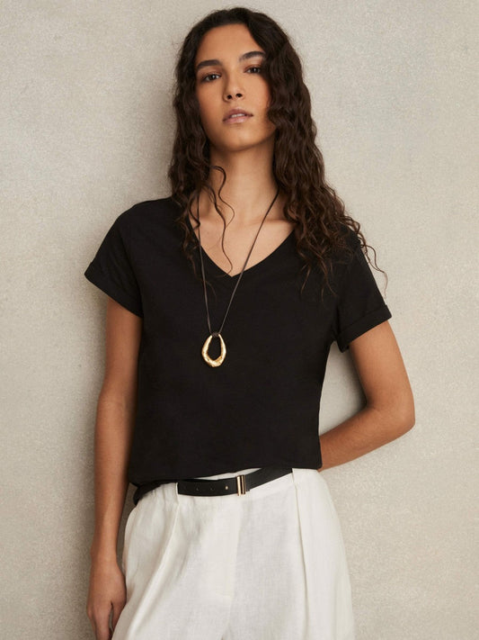 Cotton-Jersey V-Neck T-Shirt Black | Womens