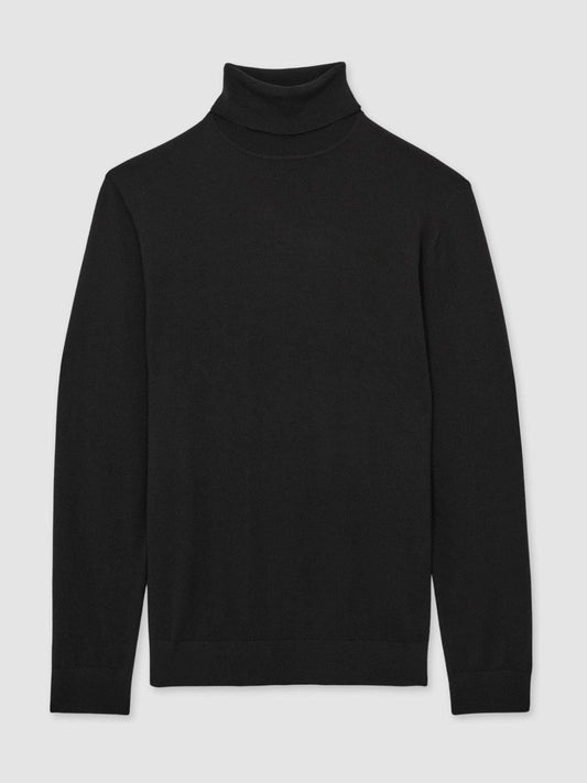 Slim Fit Merino Wool Roll Neck Jumper Black | Mens